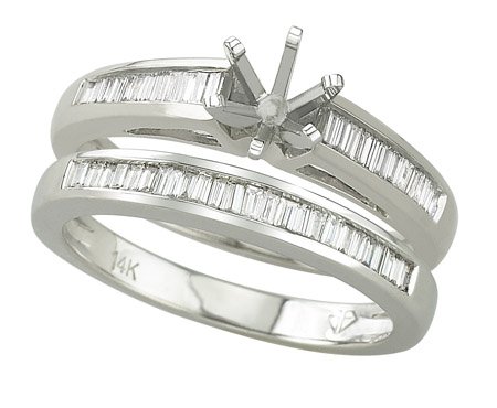 14K White Gold Diamond Wedding Set Semimount
