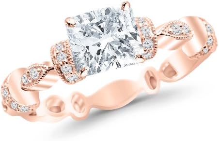 Rose Gold Petite Modern Diamond Engagement Ring with a 0.7 Carat Cushion Cut D Color SI1 Clarity Center Stone