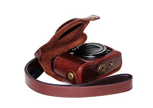 Black Coffee PU Leather DSLR Camera Shoulder Strap Bag Cover for Canon PowerShot G15 G16