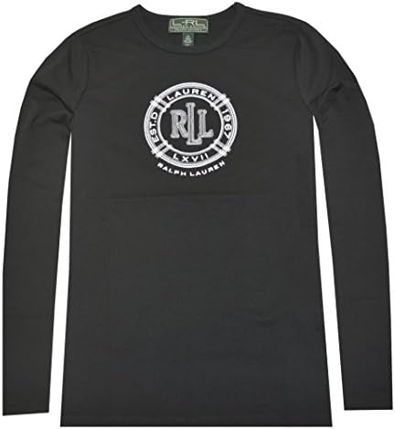 Lauren Ralph Lauren Active Long Graphic Sleeve Tee (Medium, Black)