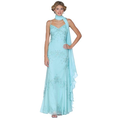 Formal Evening Gown. Aqua Beaded Tank Dress for Prom - Party - Wedding by Sean Collection (1923)