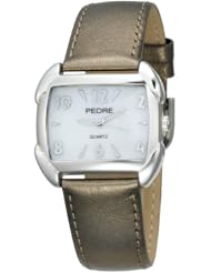 Pedre Womens 7750SX Silver-Tone with Pewter Foil Leather Strap Watch