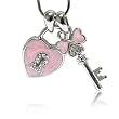 Crystal and Pink Key Heart Pendant Necklace Fashion Jewelry