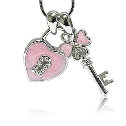 Crystal and Pink Key Heart Pendant Necklace Fashion Jewelry