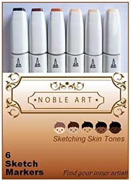 Artist Sketch Markers, 6-Set Skin Tone Colors PLUS 3 More Free, Alcohol-Based, Paintbrush &amp; Broad Nibs, Non-Toxic, Refillable, Illustration, Manga, Anime, Fashion Design