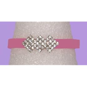Bracelet - B307 - Crystal Triple Diamond - Designer Inspired - Adjustable Jelly Band ~ Pink