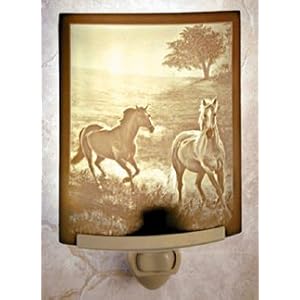 Morning Run Horses Porcelain Lithophane Night Light by The Porcelain Garden