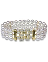 6.5x7mm AAA Quality Japanese Akoya Triple Strand Bracelet - 7 inches (Cobble Clasp)