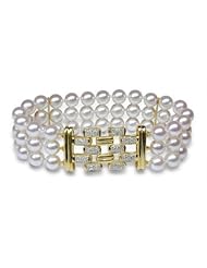 6.5x7mm AAA Quality Japanese Akoya Triple Strand Bracelet - 8 inches (Cobble Clasp)