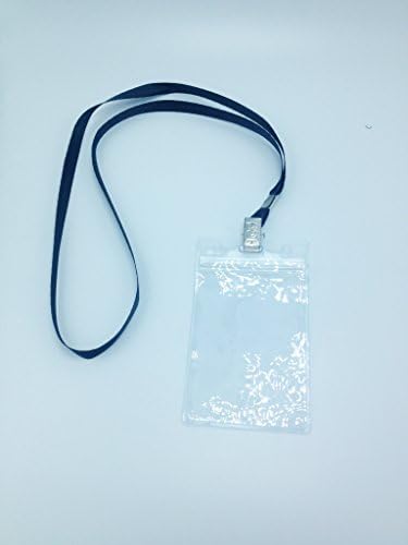 Damene 50 Pcs Clear Plastic Vertical Name Tag Badge Id Card Holders +50 Pcs Black Lanyard , Flat Braid, Non-breakaway, Bulldog Clip, 3/8 Inchs Wide