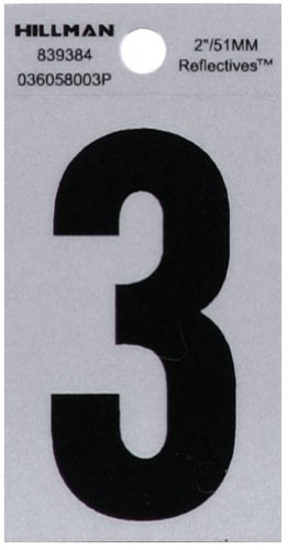 The Hillman Group 839384 2-Inch Black on Silver Reflective Square-Cut Mylar House, Number 3