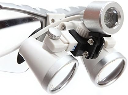 Chericare Dental Surgical Medical Binocular Loupes Optical Glass Loupe + Head Light Lamp + Aluminum Box Silver 3.5x 420mm