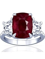 14K White Gold Cushion Cut Ruby Three Stone Ring