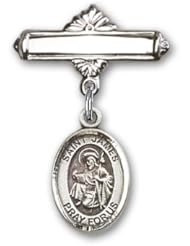 Sterling Silver Baby Badge with St. James the Greater Charm and Polished Badge Pin