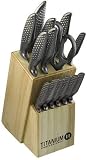 TV Das Original Titanium Messerset, 14tlg. mit Natur-Block