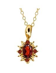 0.63 Ct Oval Red Garnet and Cognac Red Diamond 14k Yellow Gold Pendant