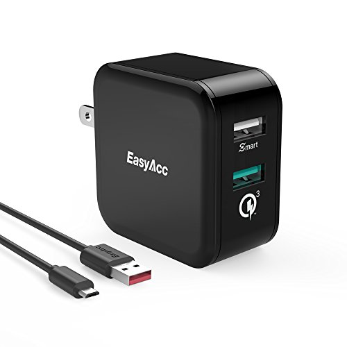 [Quick Charge 3.0] EasyAcc 30W Wall Charger 2-Port Smart Adapter for HTC 10 One A9, LG G5, General Mobile GM5+,iPhone 6s, 6 Plus, iPad Pro / Air / Mini, Galaxy S7 S6 Edge and More