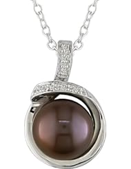 Sterling Silver Diamond and Brown Pearl Necklace (9-10 mm)