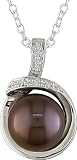 Sterling Silver Diamond and Brown Pearl Necklace (9-10 mm)