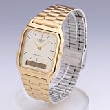 New Casio AQ230GA-9D Digital Analog Dual Time Metal Watch Multi Alarm Auto Calendar Water Resistant