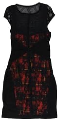 Plaid Print Fitted Lace Mesh Polyester Mini Dress 