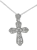 Sterling Silver Fancy Cross with Link Chain and CZ Accents