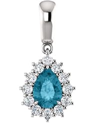 18K White Gold 7.00x5.00mm Pear Cut London Blue Topaz and Diamond Pendant -- LIFETIME WARRANTY