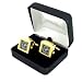 Search : Gold plated square working quartz watch cufflinks with black dial with presentation box