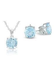 Sterling Silver Blue Topaz Earring and Pendant Set
