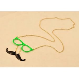 Fashion Cute Glasses Moustache Mustache Long Chain Necklace (fluorescent green)