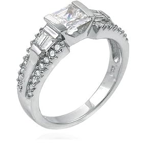 Sterling Silver Princess Cut CZ Chanel Setting Ladies Ring - size 5
