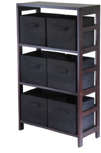 Capri Storage Shelf with 6 Foldable Black Fabric Baskets