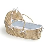 Hooded Moses Basket with Blue Waffle Bedding