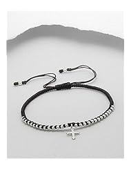 Cross Cotton Waxed Thread Bracelet In 92.5 Sterling Silver