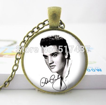 Pretty Lee Round Glass Cabochon 25Mm Elvis Presley Necklace Fashion Star Necklace Man Fashion Brozen Pendant Necklace