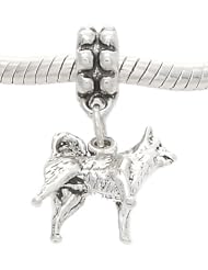Sterling Silver Three Dimensional Border Collie Dog Dangle Bead Charm