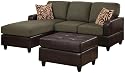 Bobkona Manhattan Reversible Microfiber 3-Piece Sectional Sofa with Faux Leather Ottoman in Sage
