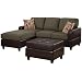 Bobkona Manhattan Reversible Microfiber 3-Piece Sectional Sofa with Faux Leather Ottoman in Sage Color