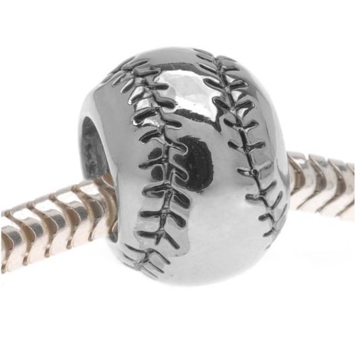 Silver Tone Baseball Or Softball Large Hole Bead 