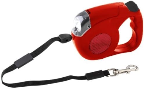 Retractable Nylon Belt Dog Leash with LED Flashlight, Red