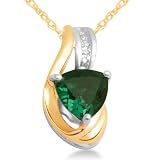 10k White Gold w/ Yellow Gold Plated Accents Trillion Created Emerald Diamond Pendant (0.015 cttw, J-K Color, I2-I3 Clarity), 18