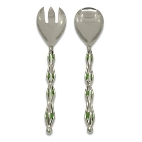 Salad servers - green bead