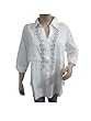 Boho Shirt Top Blouse White Blue Embroidered Cotton TOP Xxl