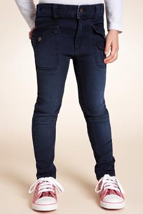 Cotton Rich Adjustable Waist Skinny Biker Jeans