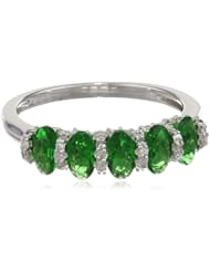 Sterling Silver Simulated Emerald and Diamond 5-Stone Ring