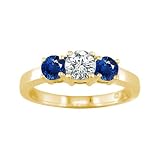 1/4 CT 3 Stone Blue Sapphire & Diamond Ring 14K Yellow Gold (Available In Sizes 5 - 10)