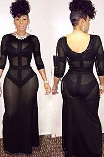 Toxic Club Women's Black Sheer Maxi Club Dress with Shadow Black