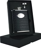 Personalised 6oz Black Croc Leather Hipflask Engraved free