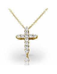 14KT Yellow Gold Elegant Brilliant Cut Diamond Cross Pendant. 1 CTW