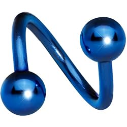 Blue Anodized Titanium Spiral Twister Ball Belly Ring